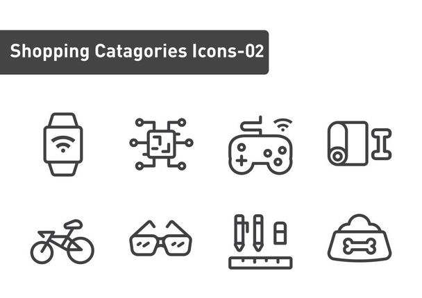 Shopping catégories éléments contour icône ensemble isolé sur fond blanc ep02 - Vecteur, image