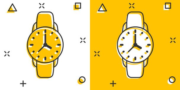 Armbanduhr-Ikone im Comic-Stil. Zeiger-Uhr Cartoon-Vektor-Illustration auf weißem, isoliertem Hintergrund. Zeitarmband-Splash-Effekt Geschäftskonzept. - Vektor, Bild