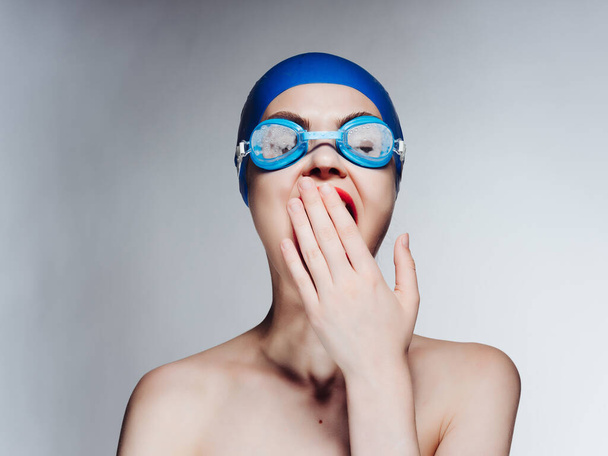sportive woman with open mouth pool swimming Professional - Photo, Image