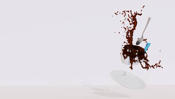 Sonbaharda yer çekimi etkisinden dolayı bir fincan kahve taşar.. - Fotoğraf, Görsel