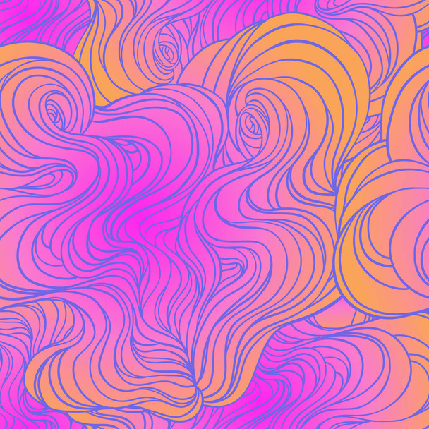 Vector color abstract hand-drawn hair pattern with waves and clouds.  - Vecteur, image