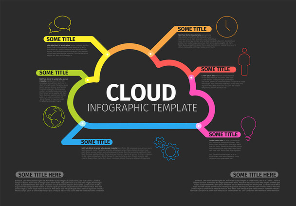 Vector dark Infographic report template made from thick color lines and icons with cloud storage. Cloud illustration infograph template layout on black background - Wektor, obraz