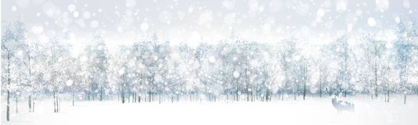 Neige vectorielle, scène hivernale avec cerfs et fond forestier. Paysage hivernal. - Vecteur, image