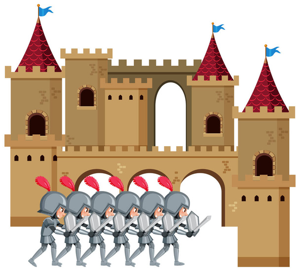 Cavaliere di fronte al castello illustrazione - Vettoriali, immagini