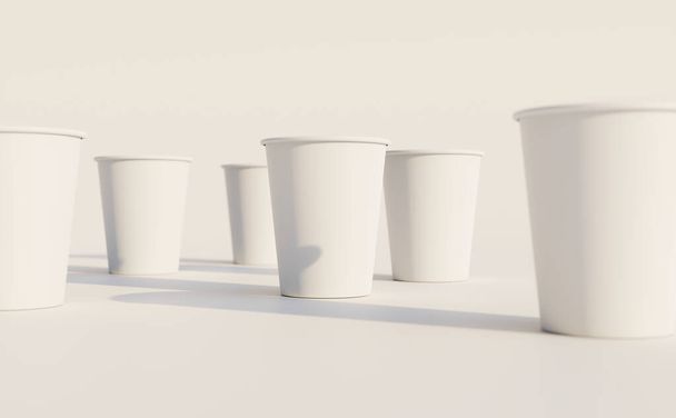 Paper coffee cups blank mock up. 3D rendering illustration.  - Zdjęcie, obraz