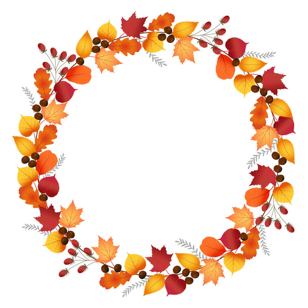 Marco creativo hecho de hojas de otoño de colores sobre un fondo blanco. - Vector, Imagen