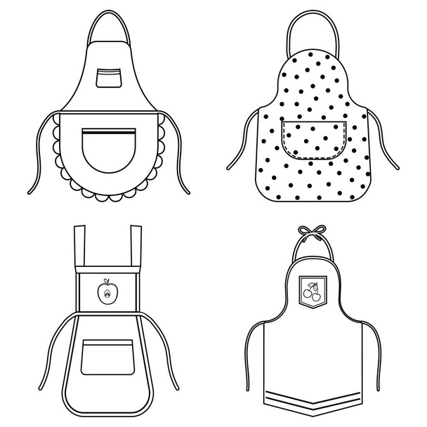 kitchen apron, black outline vector illustration, isolated on a white background - Vector, Image