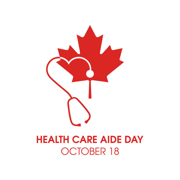 Cuidados de saúde Aide Day vector. Folha de bordo vermelha canadense com estetoscópio ícone vetor isolado em um fundo branco. 18 de Outubro. Dia importante - Vetor, Imagem