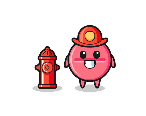 Mascote personagem da medicina tablet como um bombeiro, design bonito - Vetor, Imagem