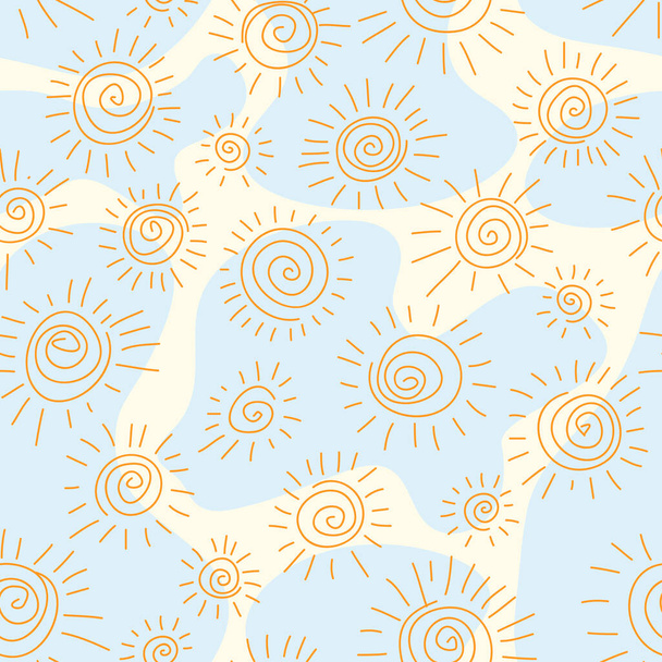 Hand drawn seamless pattern. Simple pattern with sun. Handdrawn spiral sunshine symbol pattern. Vector - Vector, Imagen