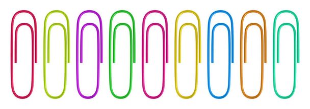 Realistic colored metal vector paper clips set. - Vector, Image