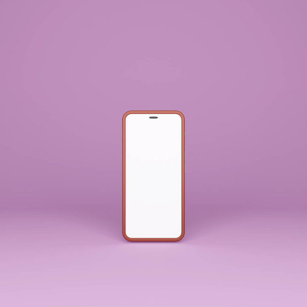 Макет смартфона з порожнім білим екраном на рожевому фоні. 3D рендеринг
 - Фото, зображення