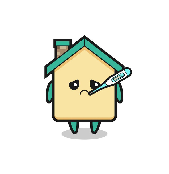 house mascot character with fever condition , cute design - Vector, Image