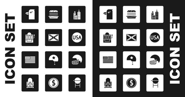 Set City landscape, Flag Confederate, Slot machine, Eagle head, USA label, Burger, American football helmet and flag icon. Vector - Vector, Image