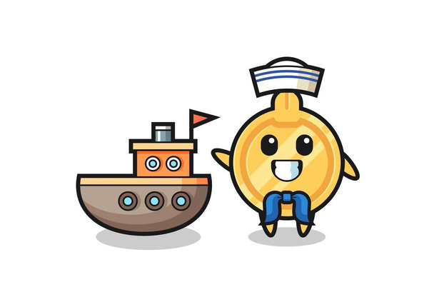 Character mascot of key as a sailor man , cute design - Vector, Image