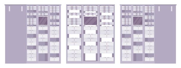 Estructura del gabinete gris claro del bastidor del servidor, equipo técnico de TI - Vector, imagen
