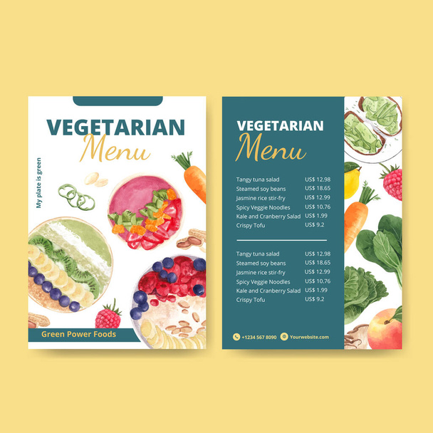 Menu template with world vegetarian day concept,watercolor styl - Vector, Imagen
