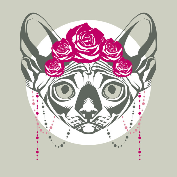 Модная иллюстрация кошки с цветочными венками
 - Вектор,изображение