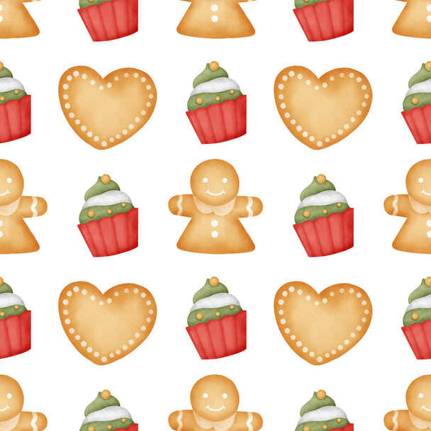 Watercolor Gingerbread Cookies Seamless Pattern.  - Photo, Image