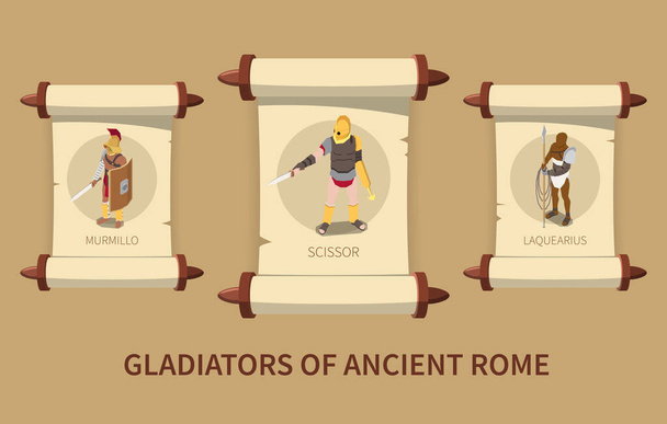 Ρωμαίοι μονομάχοι Ισομετρική αφίσα - Διάνυσμα, εικόνα