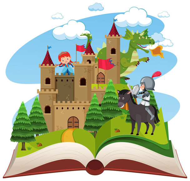 Medieval open book theme illustration - Vector, Image