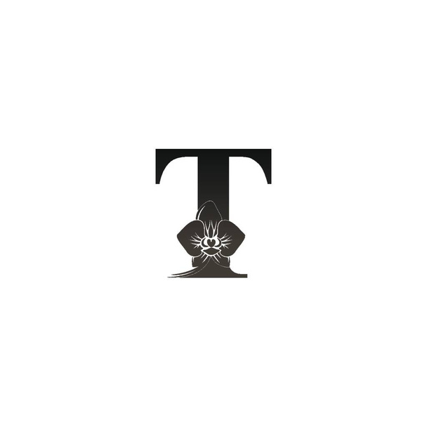 Letter T logo icon with black orchid design vector illustration - Vetor, Imagem