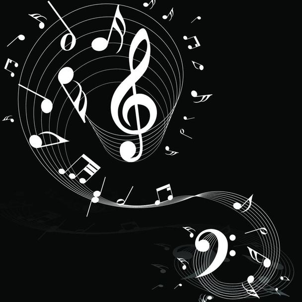 Musical Design Elements From Music Staff With Treble Clef And Notes in Black and White Colors. Vector Illustration. - Vetor, Imagem