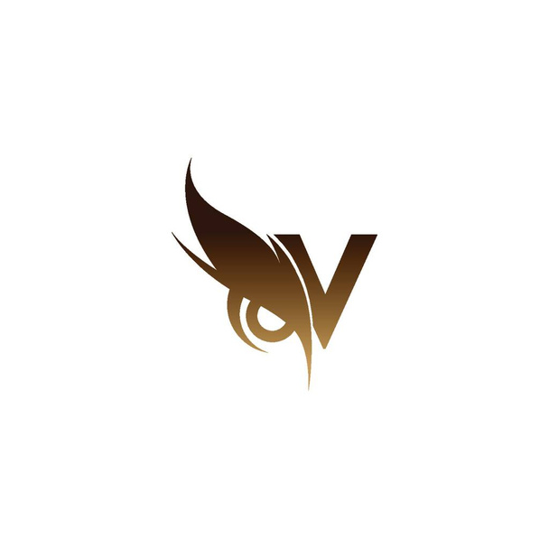 Значок с логотипом буквы V в сочетании с векторной иллюстрацией иконок с глазами совы - Вектор,изображение