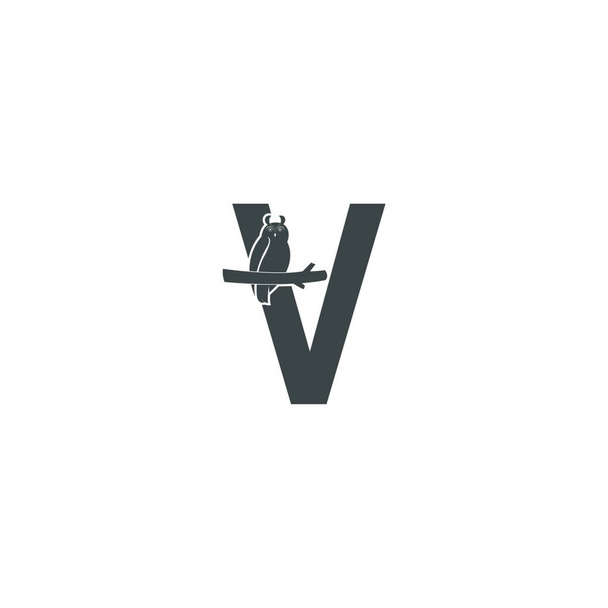 Lettre V icône logo avec dessin icône hibou illustration vectorielle - Vecteur, image