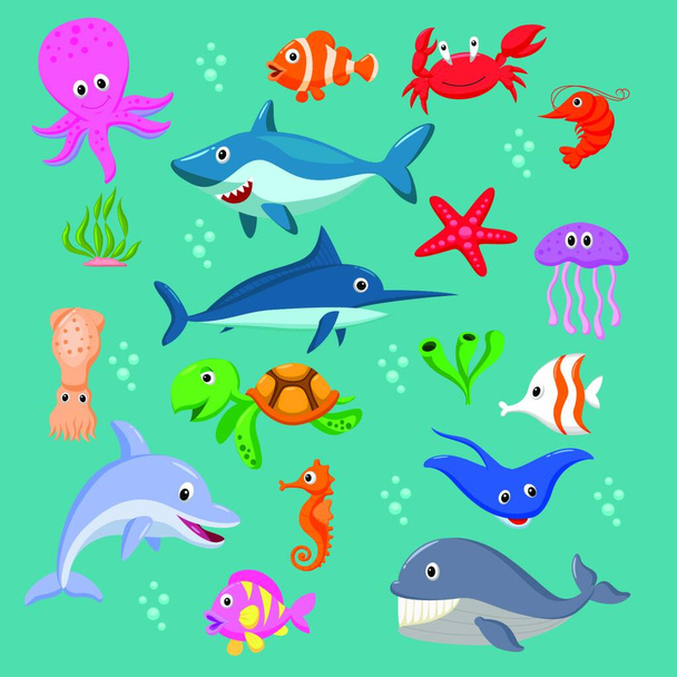 Set of cartoon sea animals - Vecteur, image