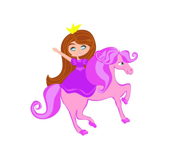 cute little girl with pink unicorn and purple dress. vector illustration - Vektor, kép
