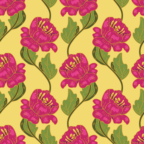 Vector seamless pattern with beautiful decorative flowers. Sophisticated design with stylized peonies. - Вектор, зображення