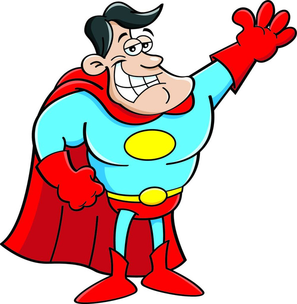 Cartoon illustration of a superhero waving. - Vektör, Görsel