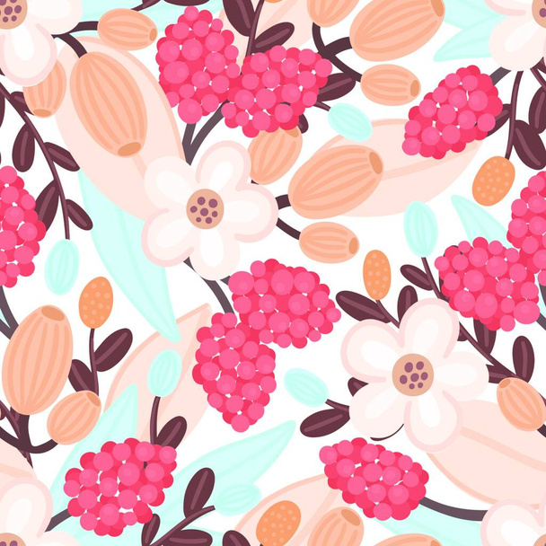 Floral seamless pattern. Hand drawn beautiful flowers. Colorful repeating background with blossom. Design for wallpaper, textiles, wrapping paper, cover notebook, header. Vector illustration, eps10 - Vector, Image