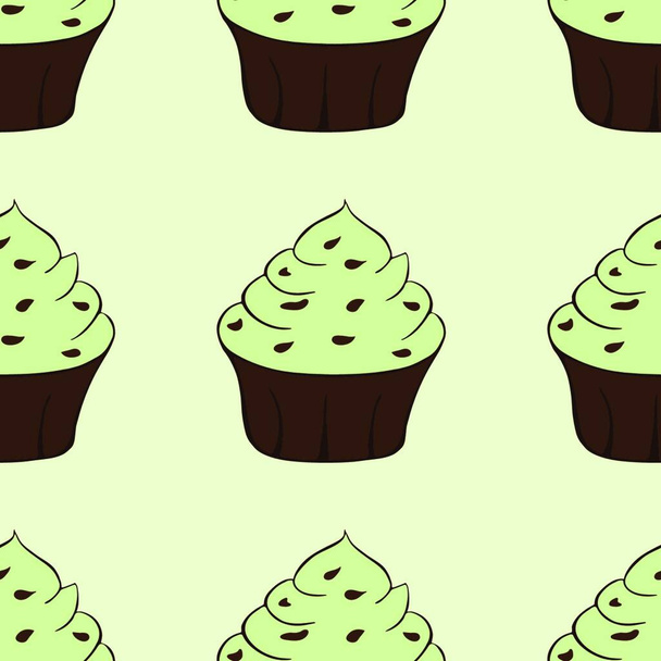 seamless pattern with hand drawn cupcakes. vector illustration. - Vetor, Imagem