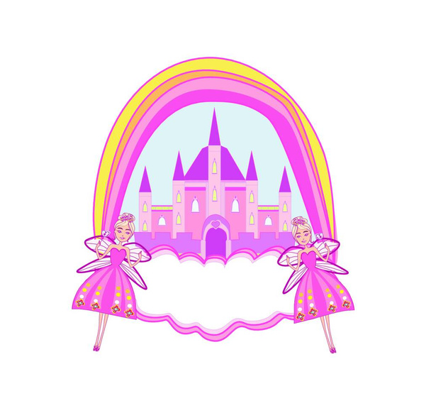 cute princess with castle and rainbow vector illustration design - Vektori, kuva