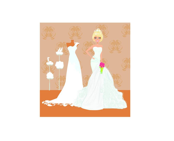 wedding dress with a bouquet of flowers - Vektori, kuva