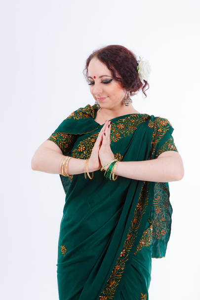 european girl in green indian saree - Photo, image