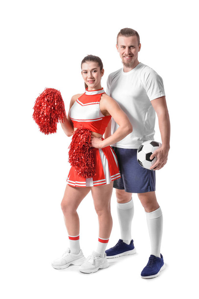 Cheerleader and football player on white background - Fotografie, Obrázek