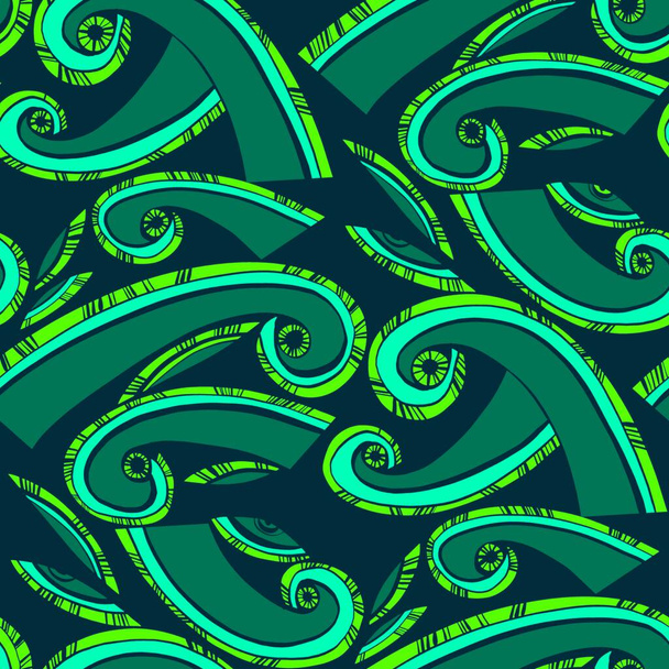 Abstract fern grass curl seamless pattern for background, fabric, textile, wrap, surface, web and print design. Decorative hand drawn vector tile rapport in summer night colors.. - Wektor, obraz