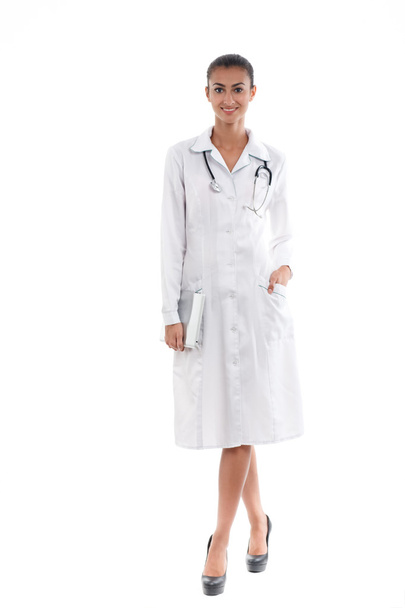 Happy smiling female doctor  isolated on white background - Photo, image
