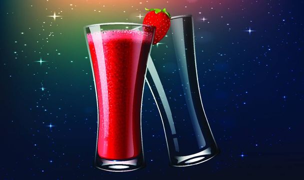 full and empty glass of strawberry juice on dark background - Vector, Image