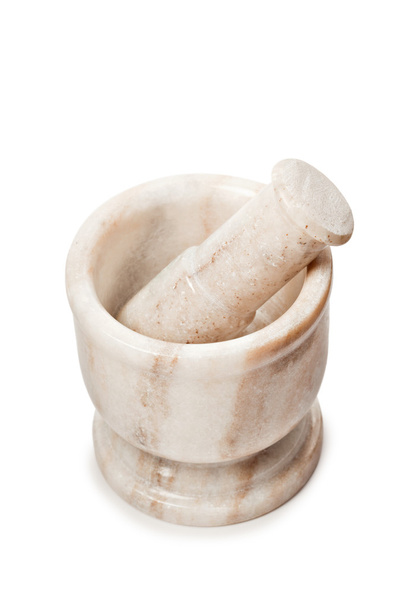 Mortier et pilon en marbre sur blanc
 - Photo, image
