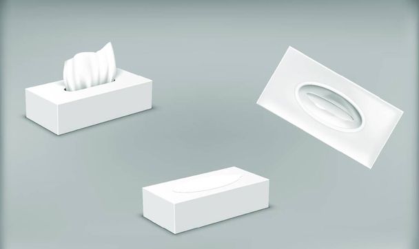 open and closed tissue box process on light backgrounds - Vector, Imagen