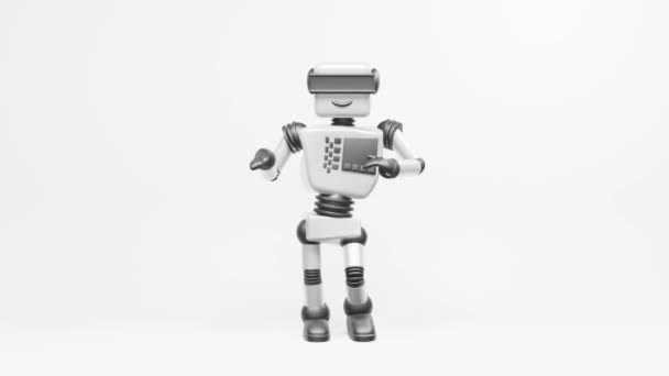 Moderne robot dansende Rumba. De robot beweegt heel natuurlijk op een witte achtergrond - Video