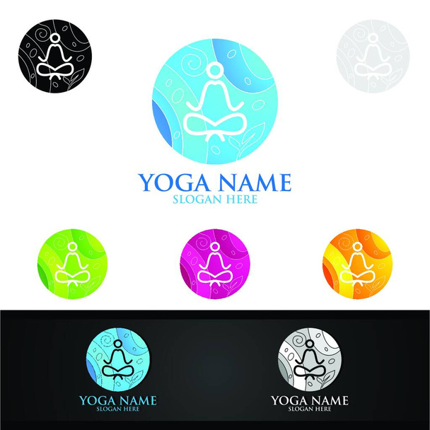 Yoga and Lotus flower logo with Health Spa Concept and Human silhouette - Vektor, obrázek