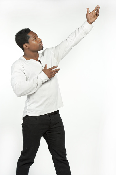African American male model wearing a white casual t-shirt - Photo, image