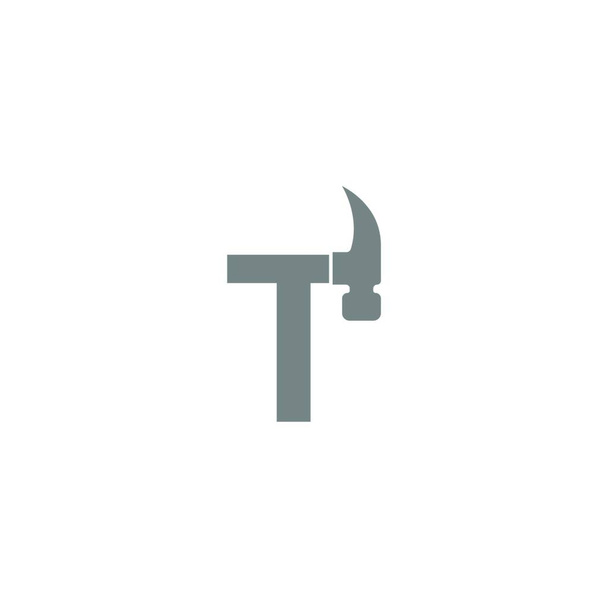 Letter T en hamer combinatie pictogram logo ontwerp vector - Vector, afbeelding