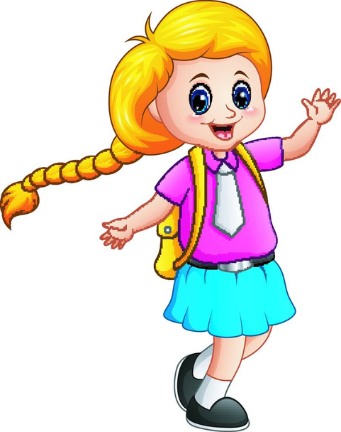Vector illustration of Cute blonde hair girl go to school - Vector, Imagen