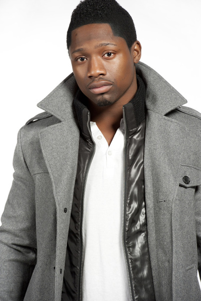 African American man  wearing a gray jacket - Φωτογραφία, εικόνα